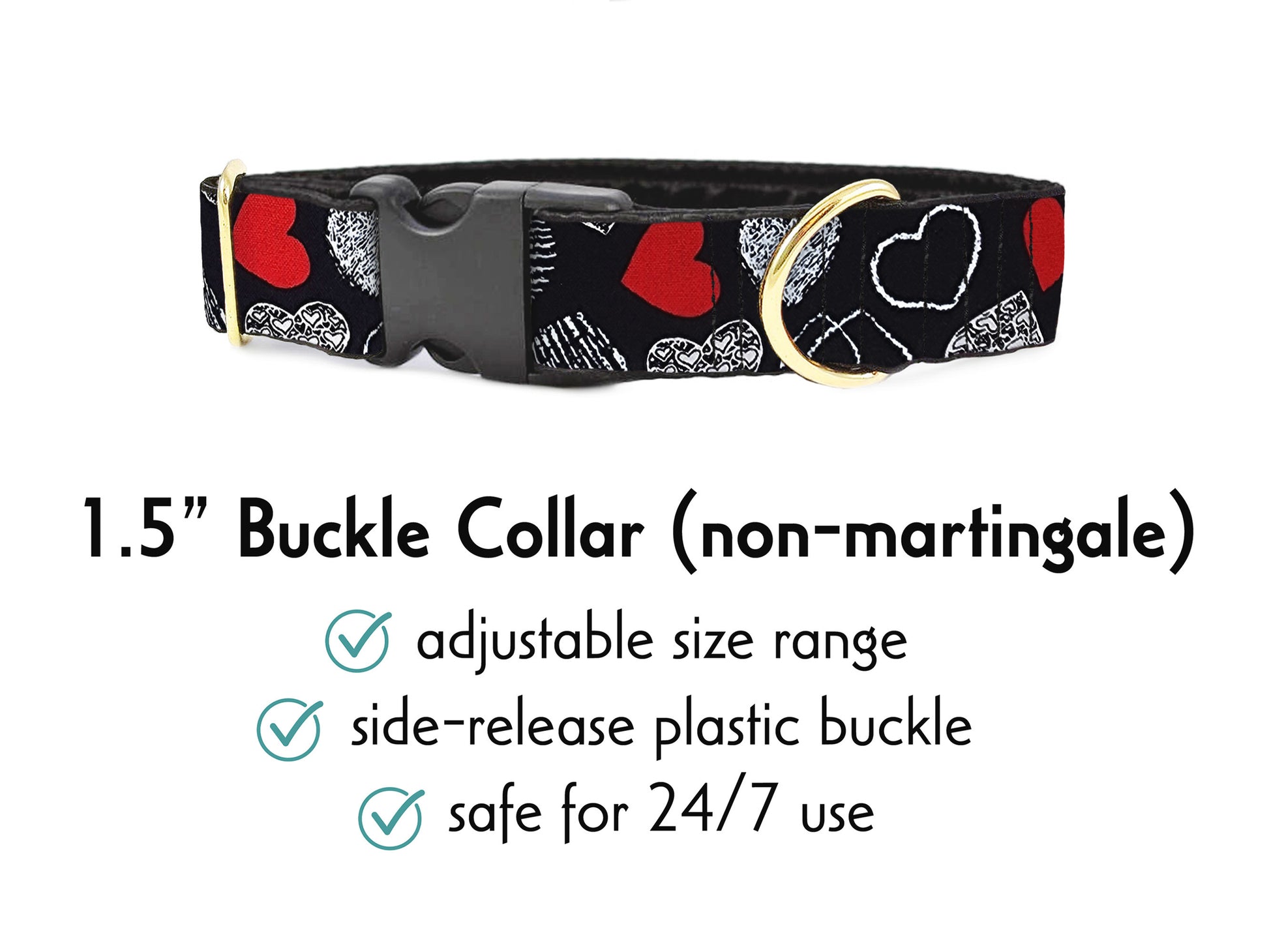 1.5 Inch Wide Doodles of Love Buckle Dog Collar by The Hound Haberdashery