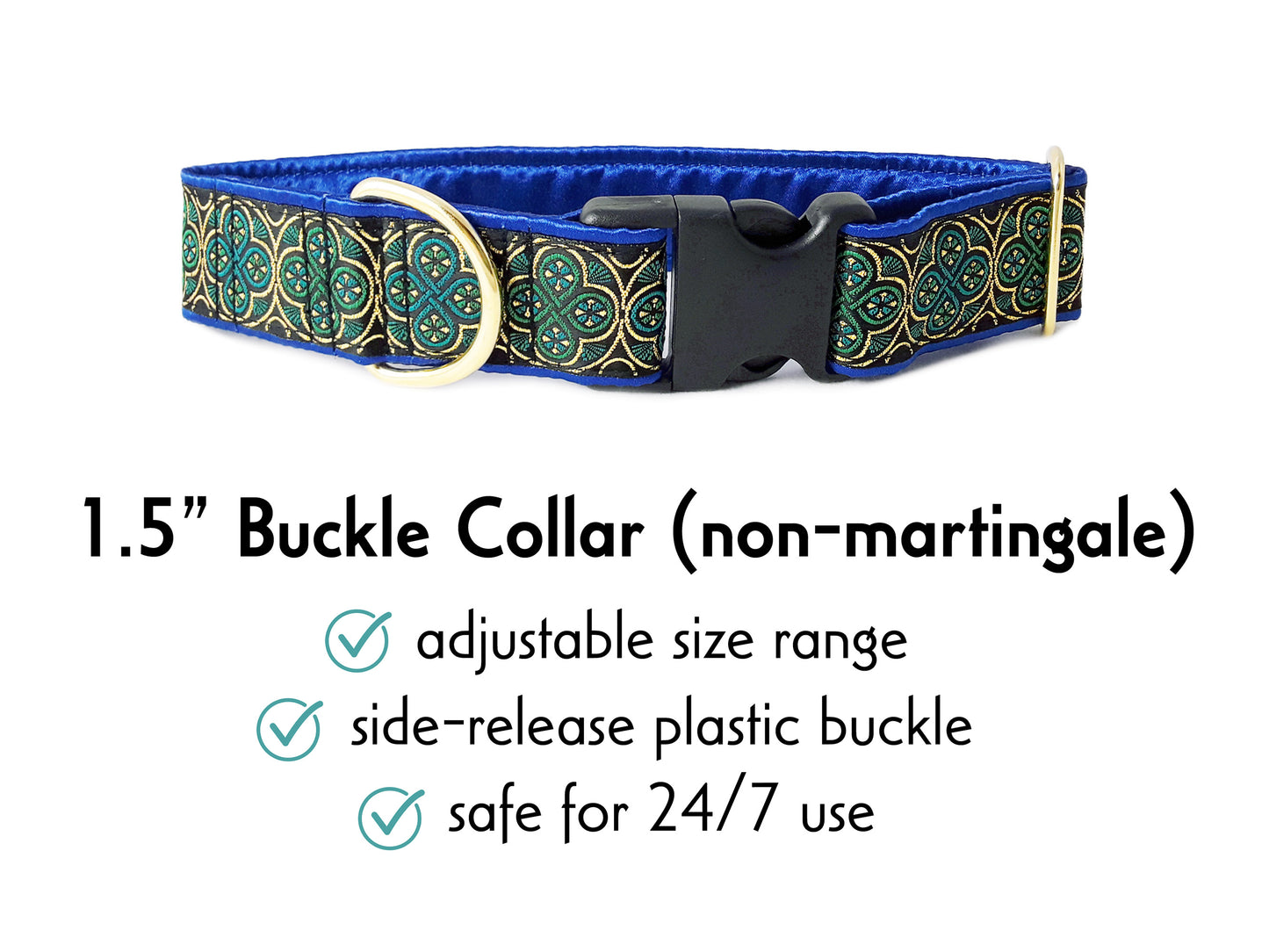 1.5 Inch Wide Blue, Green Blarney Buckle Dog Collar by The Hound Haberdashery