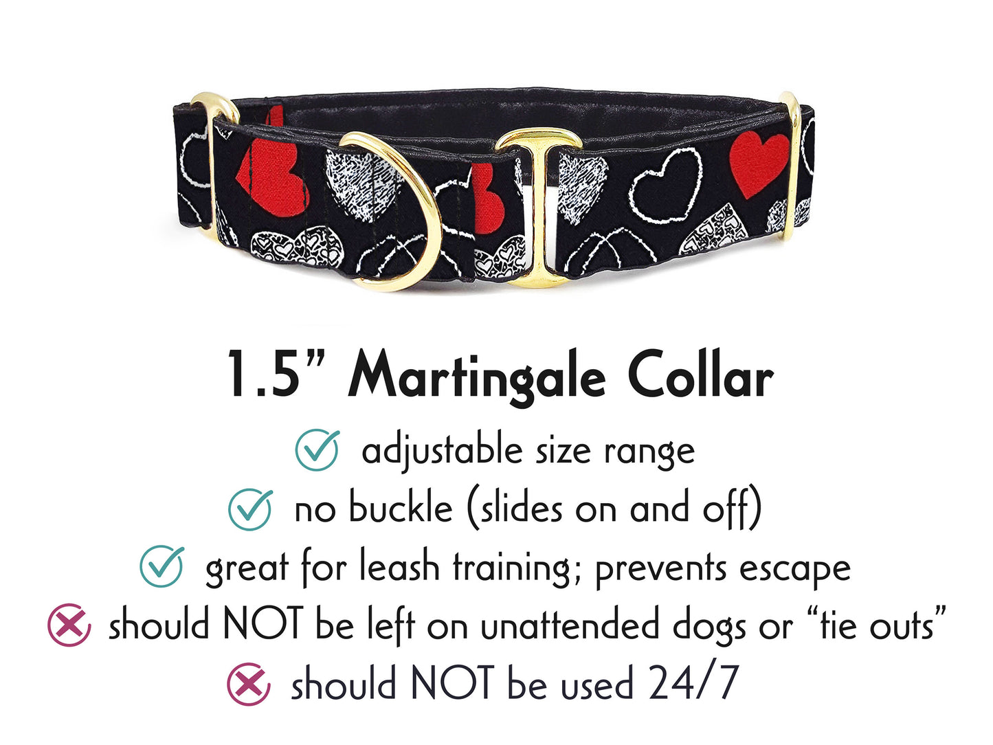 1.5 Inch Wide Doodles of Love Martingale Dog Collar by The Hound Haberdashery