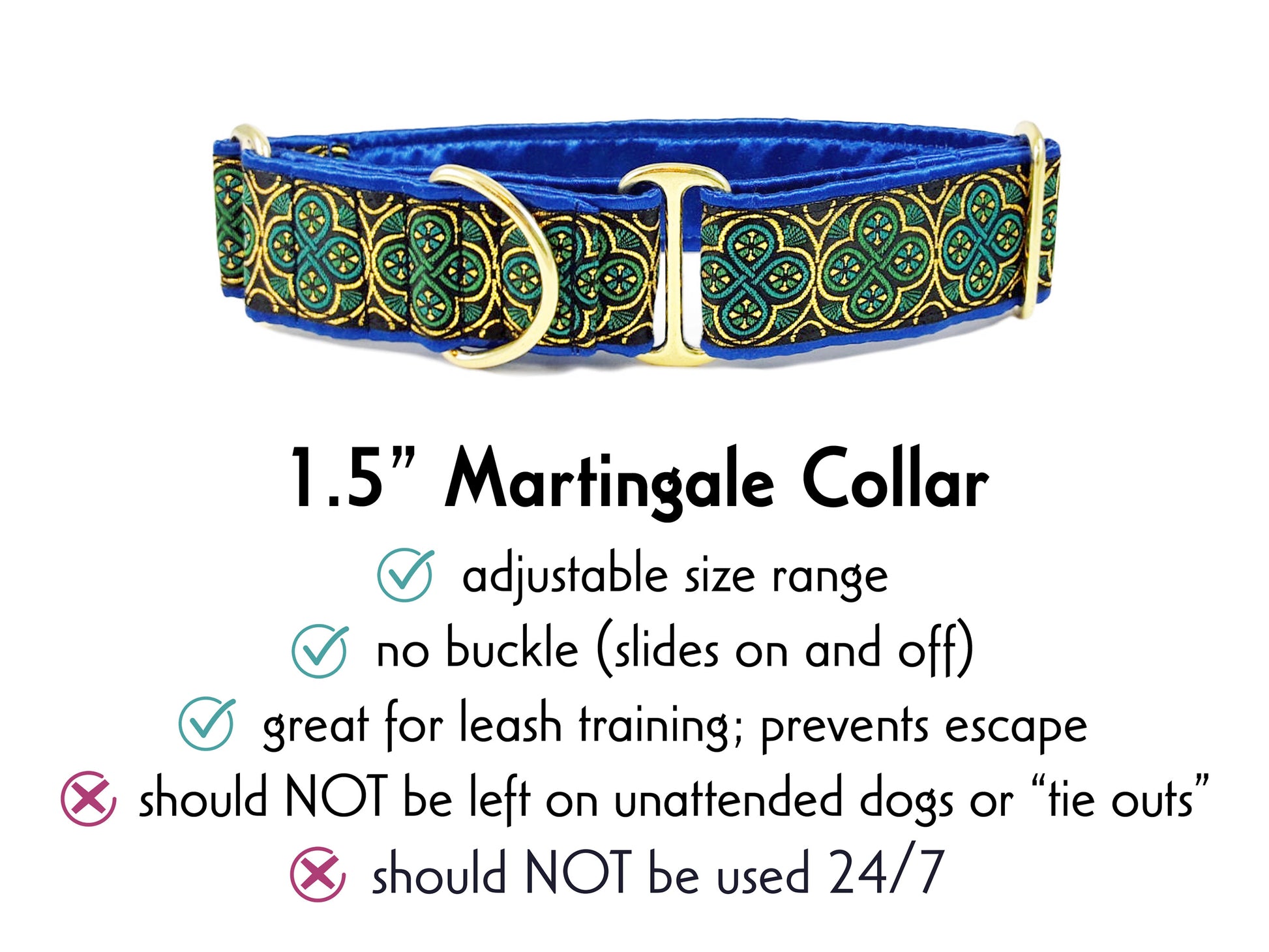 1.5 Inch Wide Blue, Green Blarney Martingale Dog Collar by The Hound Haberdashery