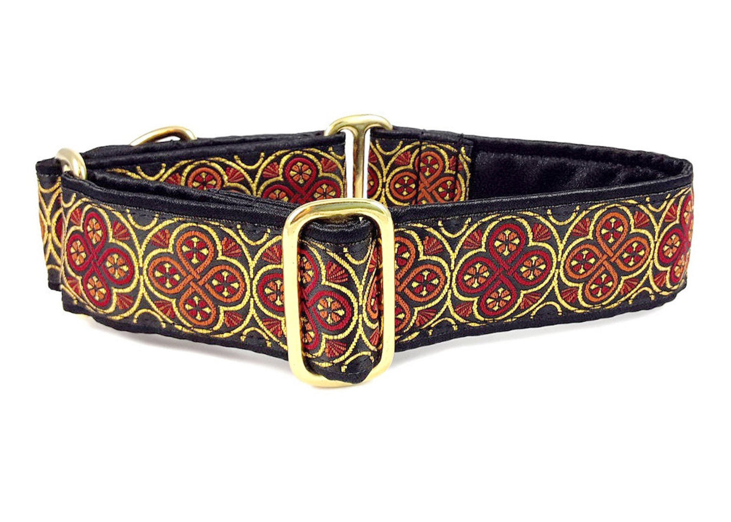 1.5 Inch Wide Red, Gold Blarney Dog Collar by The Hound Haberdashery