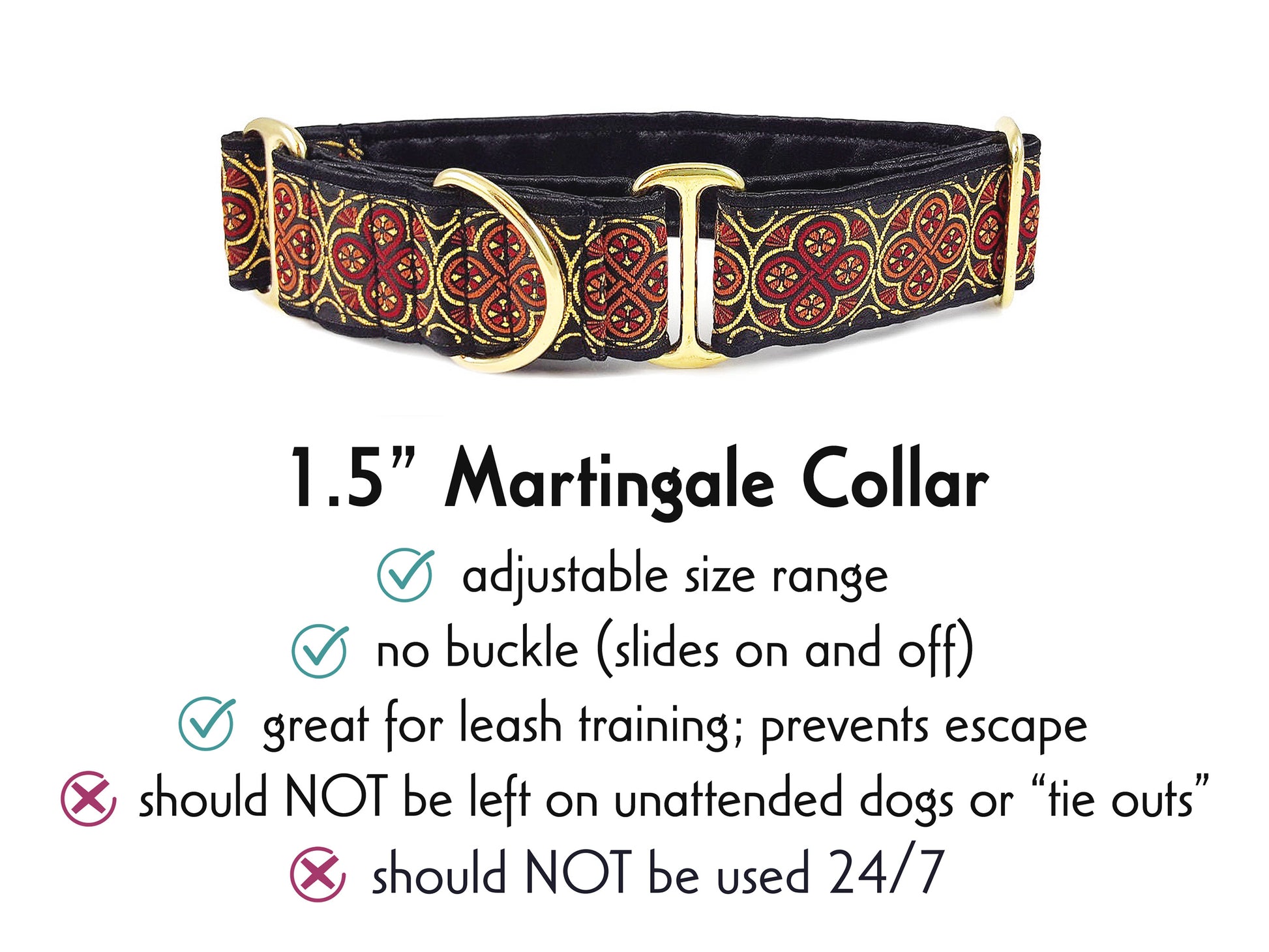 1.5 Inch Wide Red, Gold Blarney Martingale Dog Collar by The Hound Haberdashery