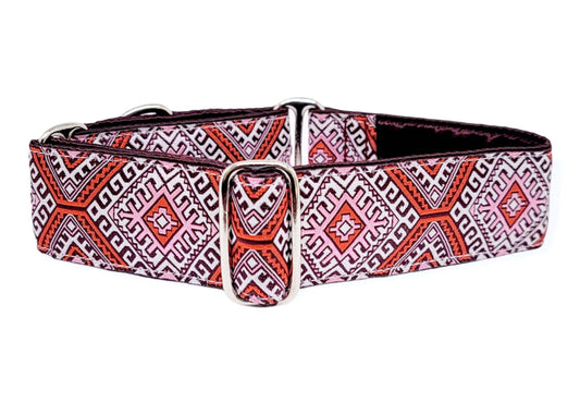 1.5 Inch Wide Burgundy, Orange Arizona Martingale Dog Collar by The Hound Haberdashery