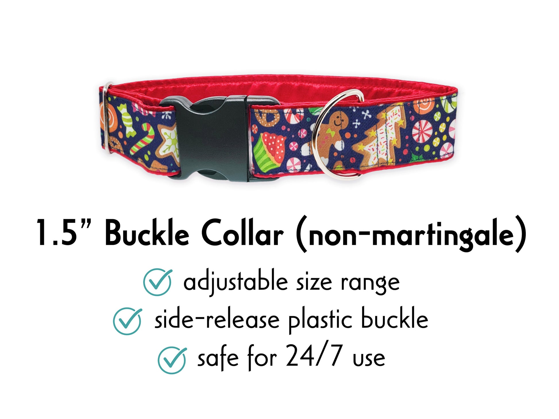 1.5 Inch Wide Christmas Sweets Buckle Dog Collar by The Hound Haberdashery