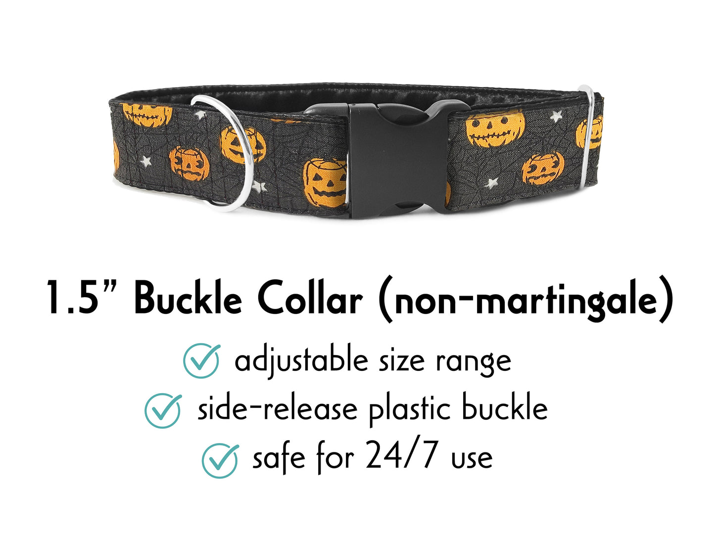 1.5 Inch Wide Halloween Pumpkins Buckle Dog Collar by The Hound Haberdashery