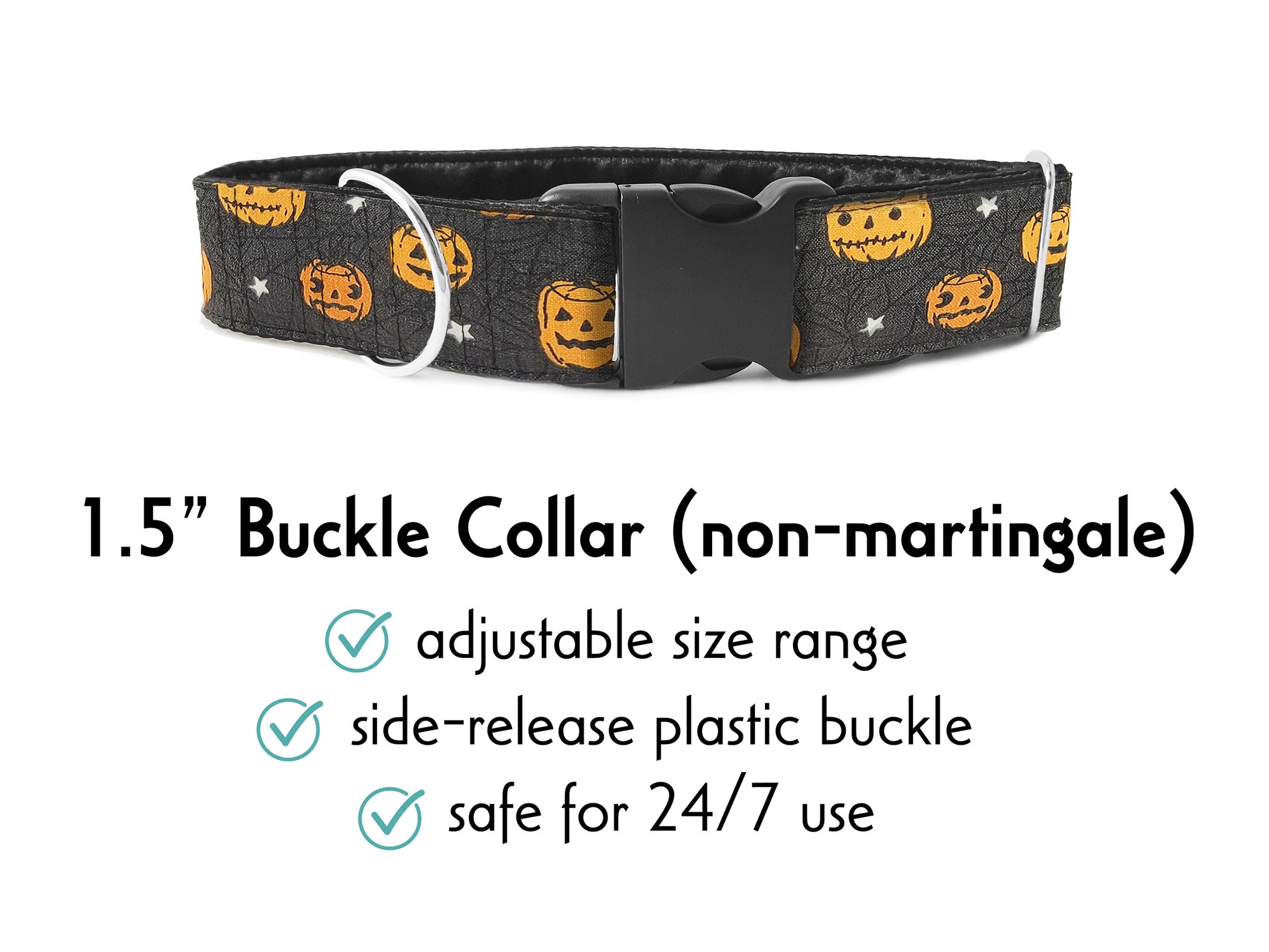 1.5 Inch Wide Halloween Pumpkins Buckle Dog Collar by The Hound Haberdashery