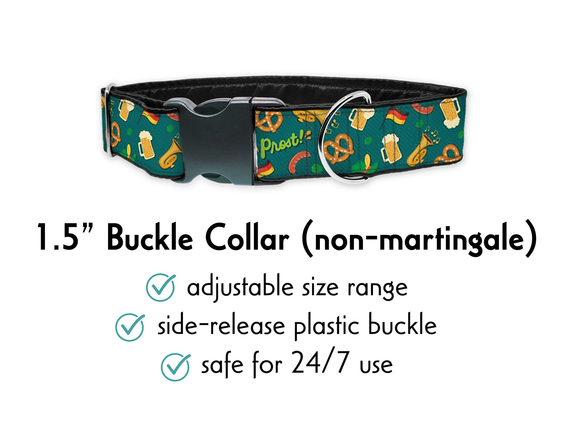 1.5 Inch Wide Oktoberfest Buckle Dog Collar by The Hound Haberdashery