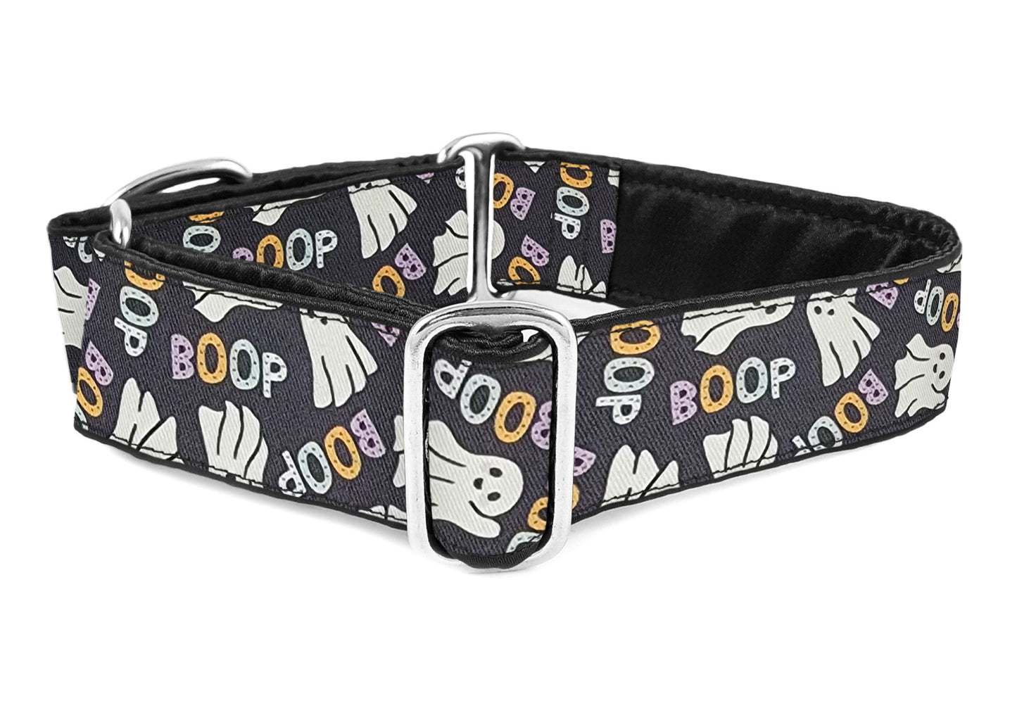 1.5 Inch Wide Halloween BOOP Ghosts Martingale Dog Collar by The Hound Haberdashery | Satin-Lined, Custom made for Medium to Large Dogs, Greyhounds, Great Danes, Whippets, etc.