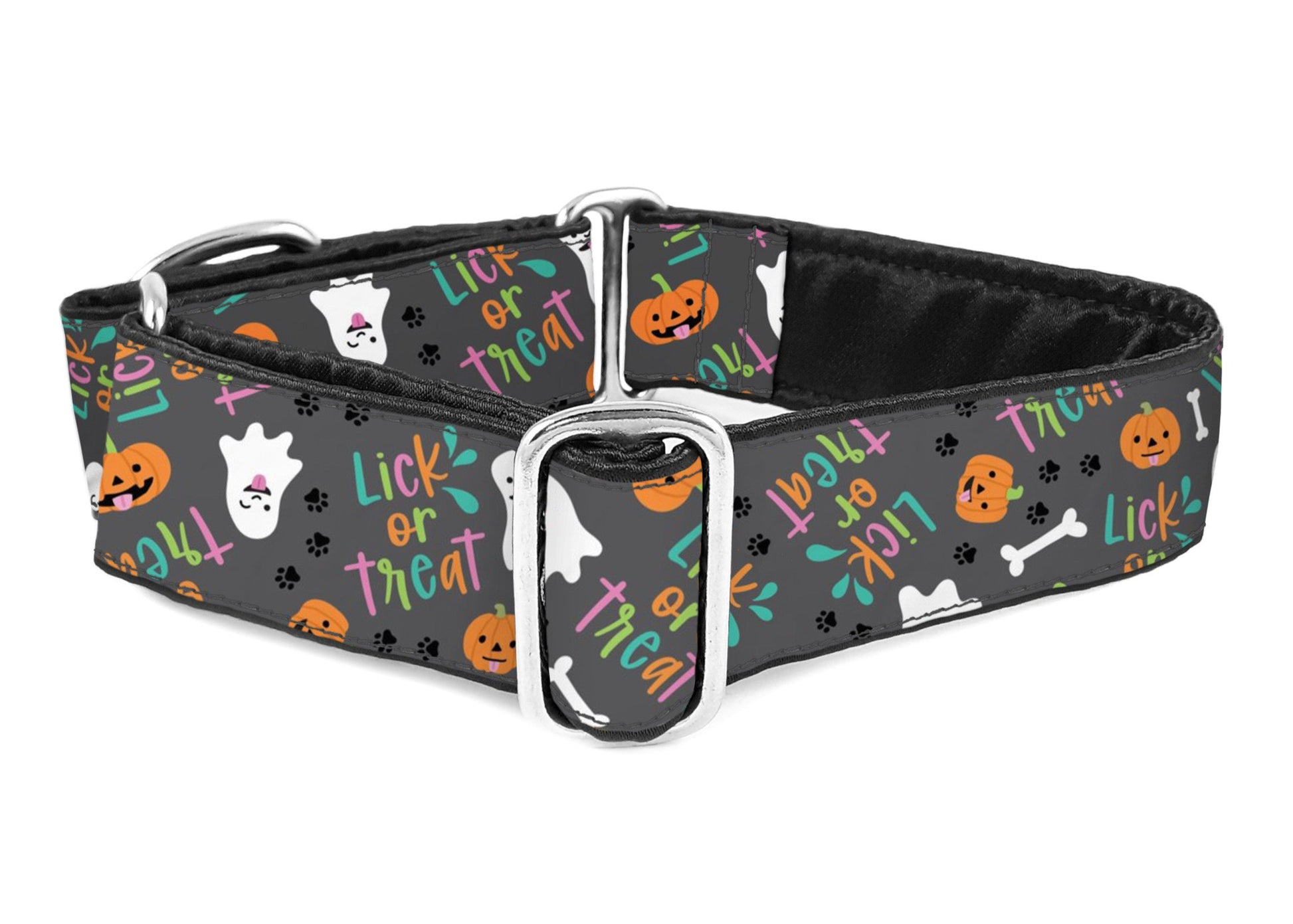1.5 Inch Wide Halloween Lick or Treat Martingale Dog Collar, by The Hound Haberdashery