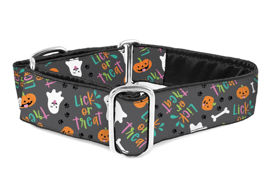 1.5 Inch Wide Halloween Lick or Treat Martingale Dog Collar, by The Hound Haberdashery