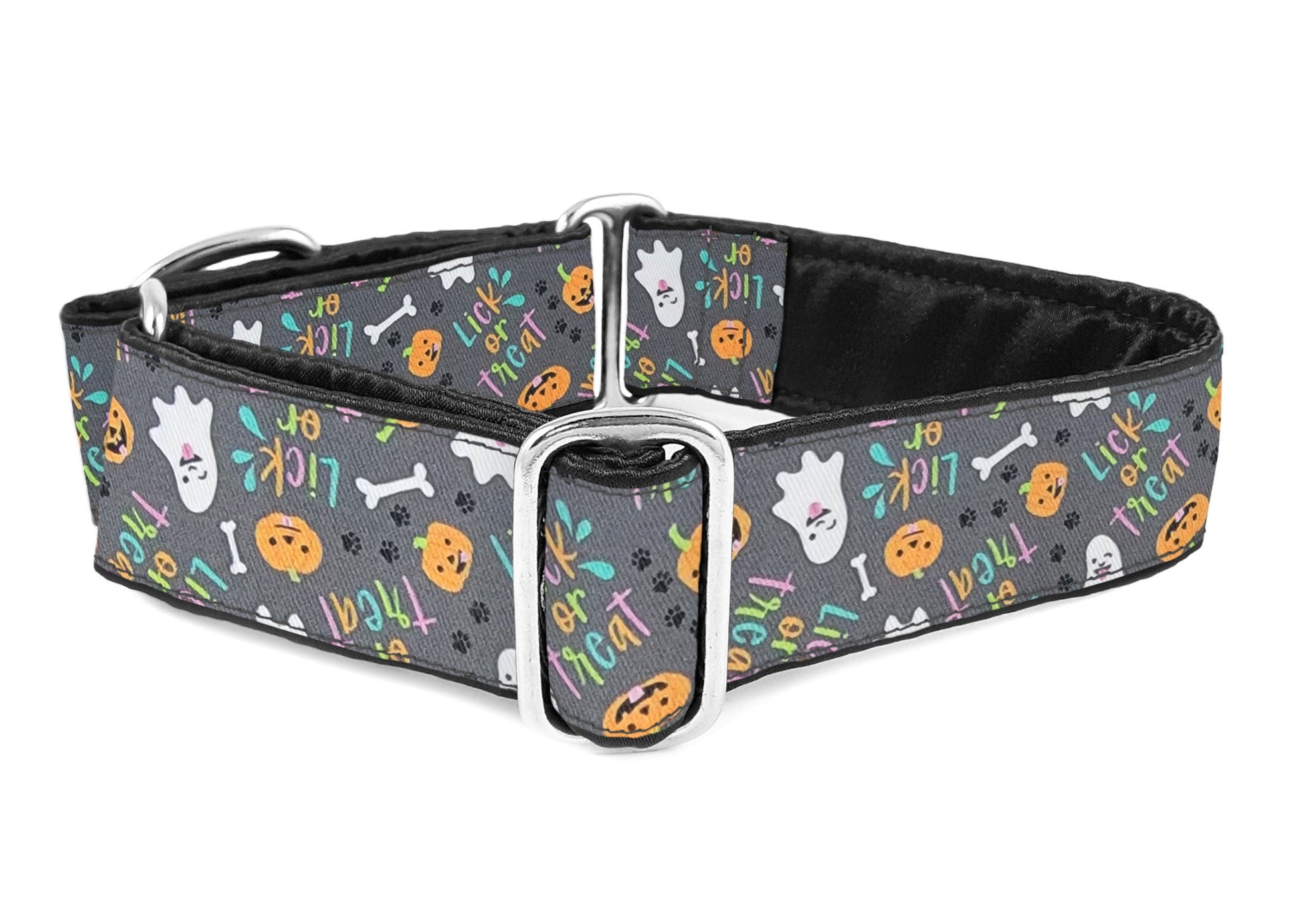 1.5 Inch Wide Lick or Treat Halloween Martingale Dog Collar by The Hound Haberdashery