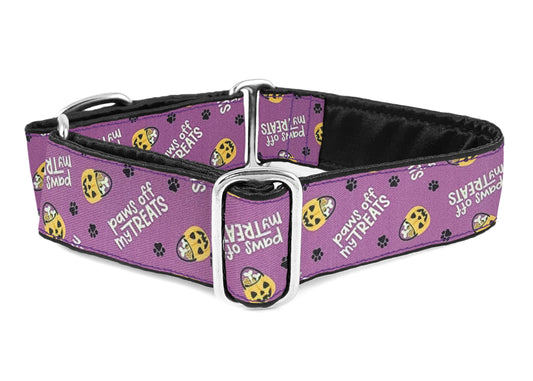 1.5 Inch Wide Purple Halloween Paws Off My Treats Martingale Dog Collar by The Hound Haberdashery