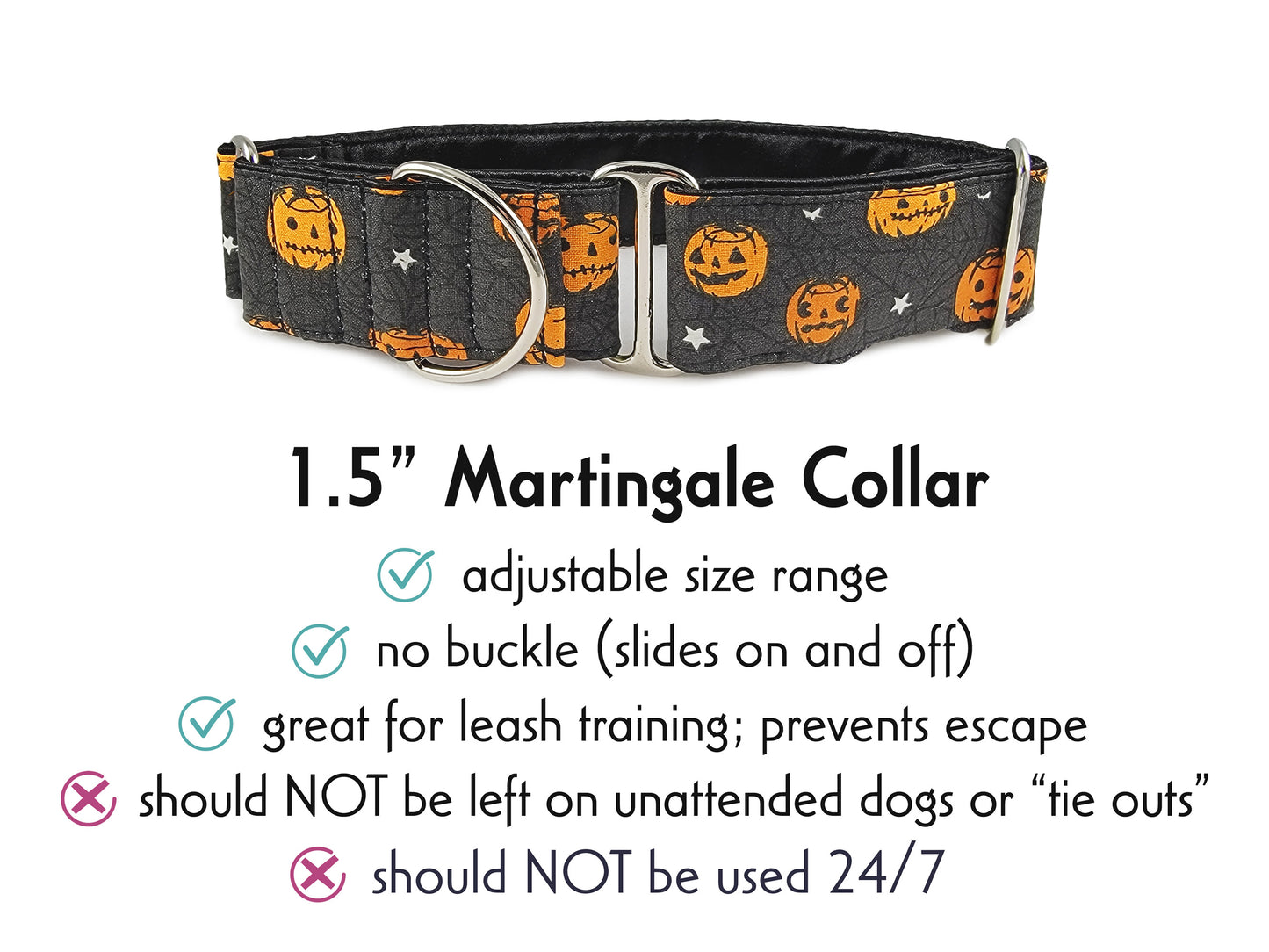 1.5 Inch Wide Halloween Pumpkins Martingale Dog Collar by The Hound Haberdashery