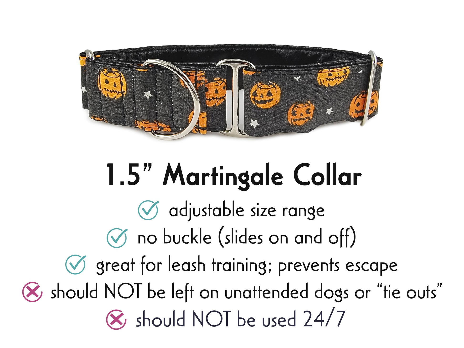 1.5 Inch Wide Halloween Pumpkins Martingale Dog Collar by The Hound Haberdashery