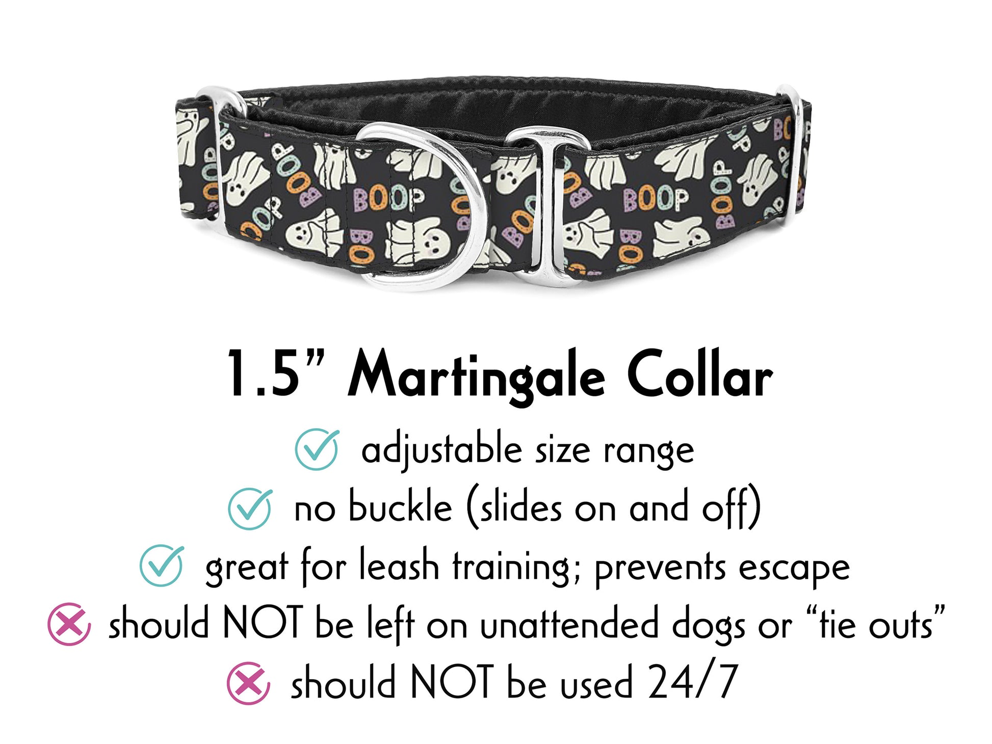 1.5 Inch Wide Halloween Boop Ghosts Martingale Dog Collar by The Hound Haberdashery