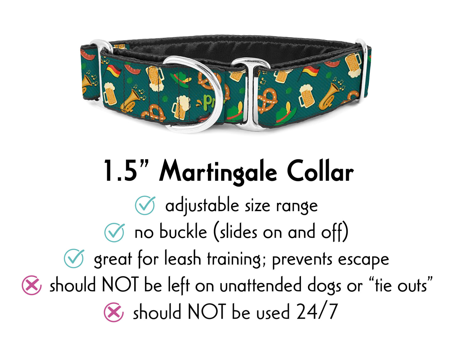 1.5 Inch Wide Oktoberfest Martingale Dog Collar by The Hound Haberdashery