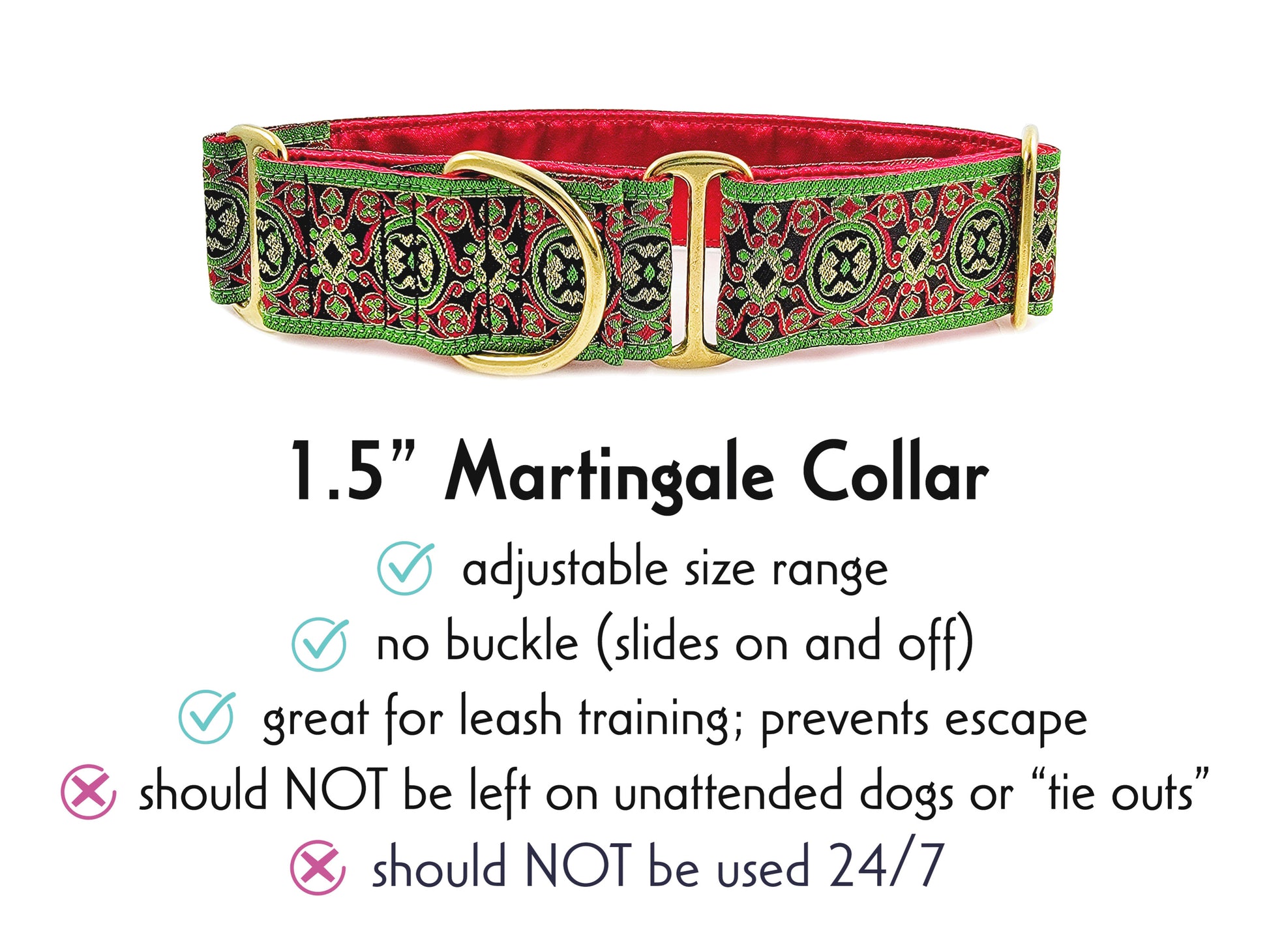 1.5 Inch Wide Renaissance Christmas Martingale Dog Collar by The Hound Haberdashery