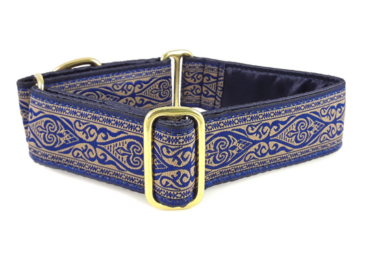 1.5 Inch Wide Navy Canterbury Renaissance Dog Collar by The Hound Haberdashery