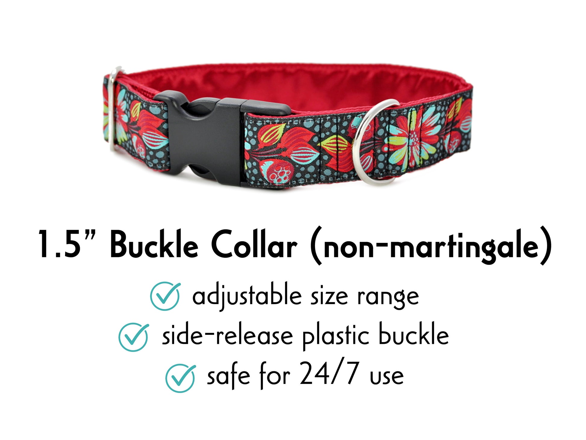 1.5 Inch Wide Pop Art Petals Buckle Dog Collar by The Hound Haberdashery