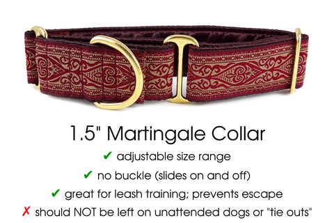 Premade & Ready to Ship: 1.5" Wide Burgundy Canterbury Martingale Collar (Size LARGE, Brass)