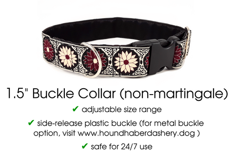 Premade & Ready to Ship: 1.5" Wide Burgundy Daisy Chains Martingale Collar (Size MEDIUM, Nickel-Plated)
