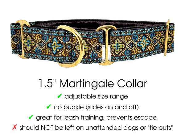 Premade & Ready to Ship: 1.5" Brown and Turquoise Nobility Martingale Collar (Size SMALL)