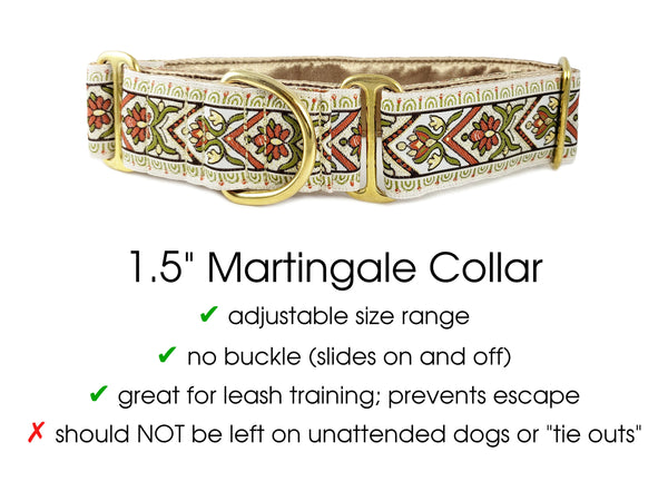 Bavaria Jacquard in Beige & Gold - Martingale Dog Collar or Buckle Dog Collar - 1.5" Width