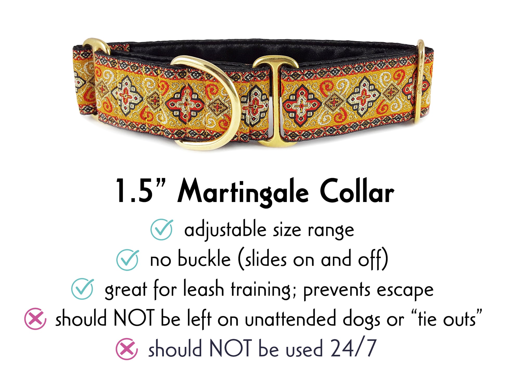 1.5 Inch Wide Orange, Gold Nobility Martingale Dog Collar by The Hound Haberdashery
