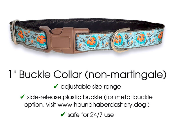 Belles Fleurs - Martingale Dog Collar or Buckle Dog Collar - 1" Width