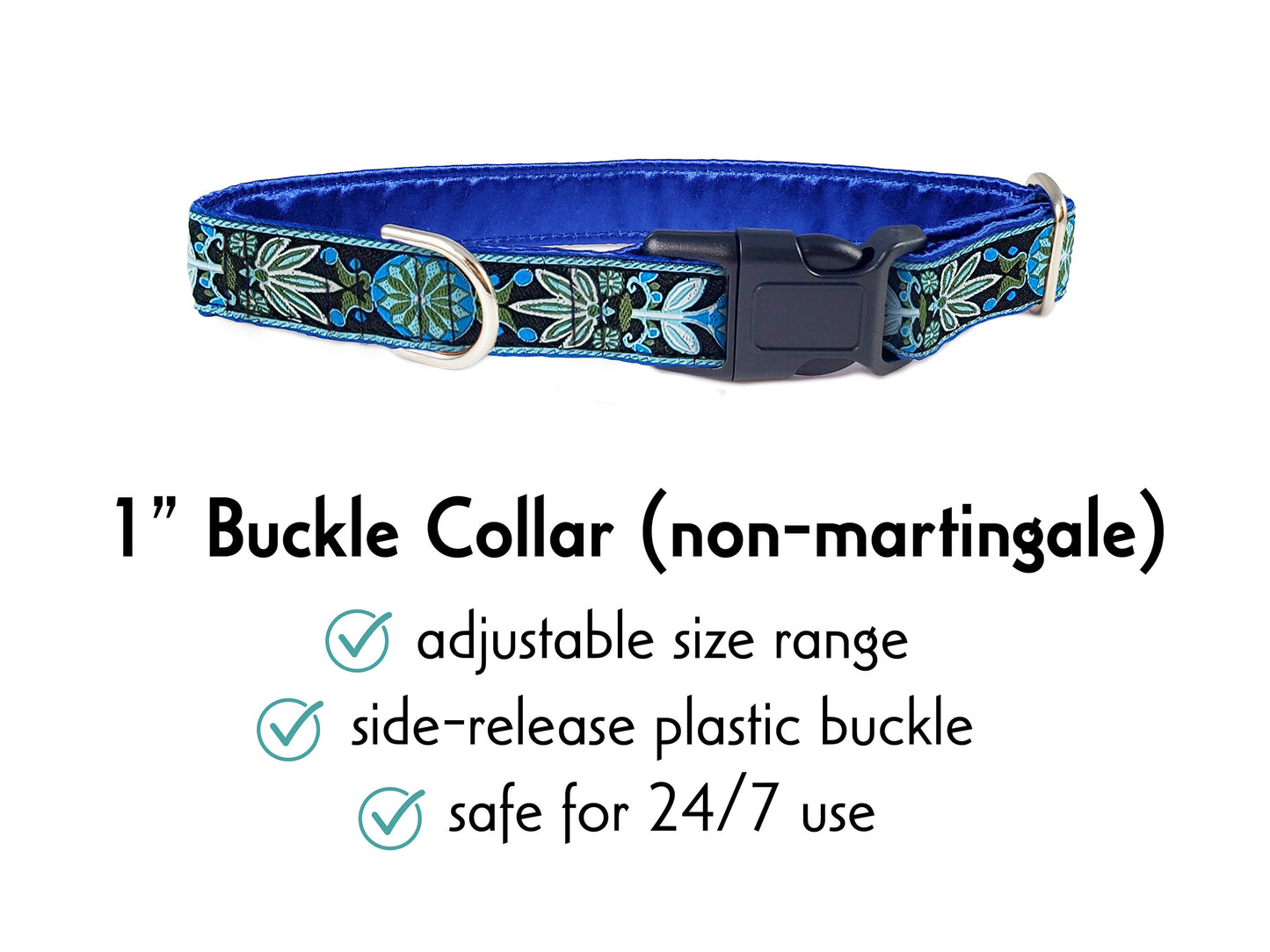 1 Inch Wide Blue, Green Pinwheel Buckle Dog Collar by The Hound Haberdashery