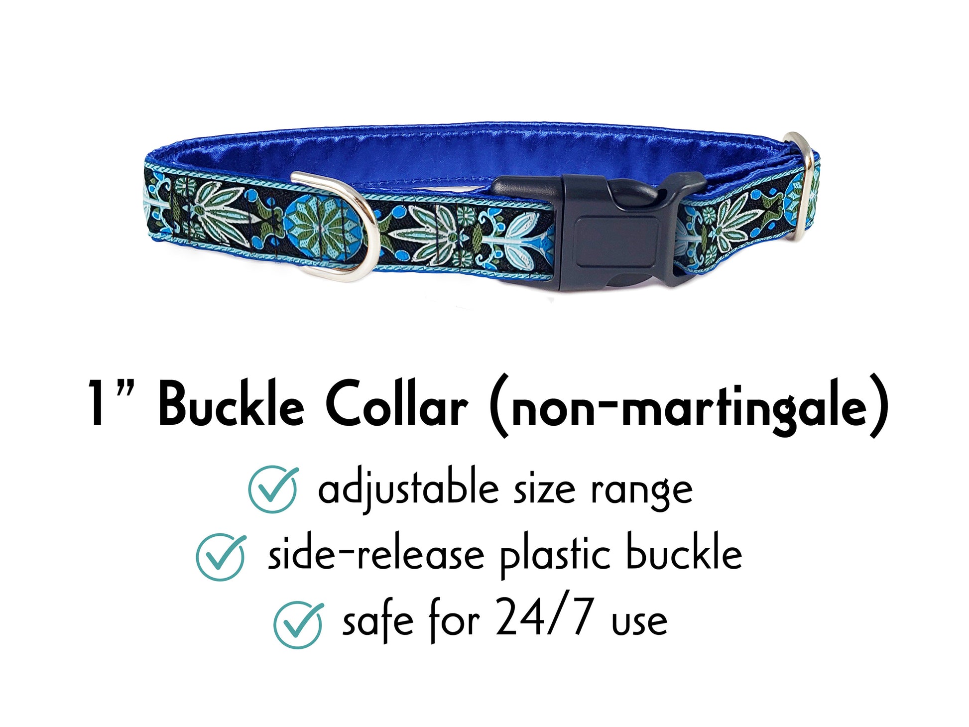 1 Inch Wide Blue, Green Pinwheel Buckle Dog Collar by The Hound Haberdashery