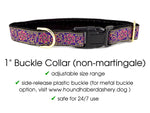 Load image into Gallery viewer, Sevilla Jacquard in Purple, Pink &amp; Gold - Martingale Dog Collar or Buckle Dog Collar - 1&quot; Width
