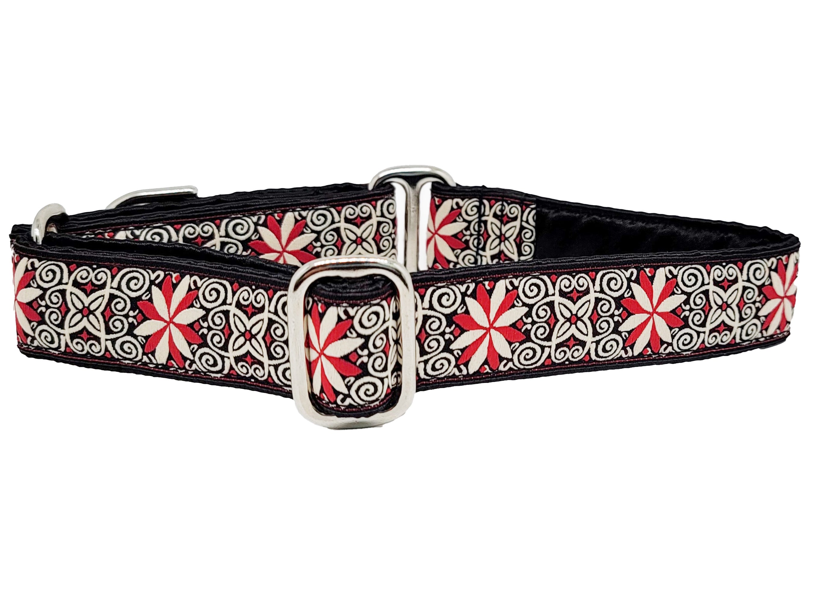 Arabesque Jacquard in Red & White - Martingale Dog Collar or Buckle Dog Collar - 1" Width