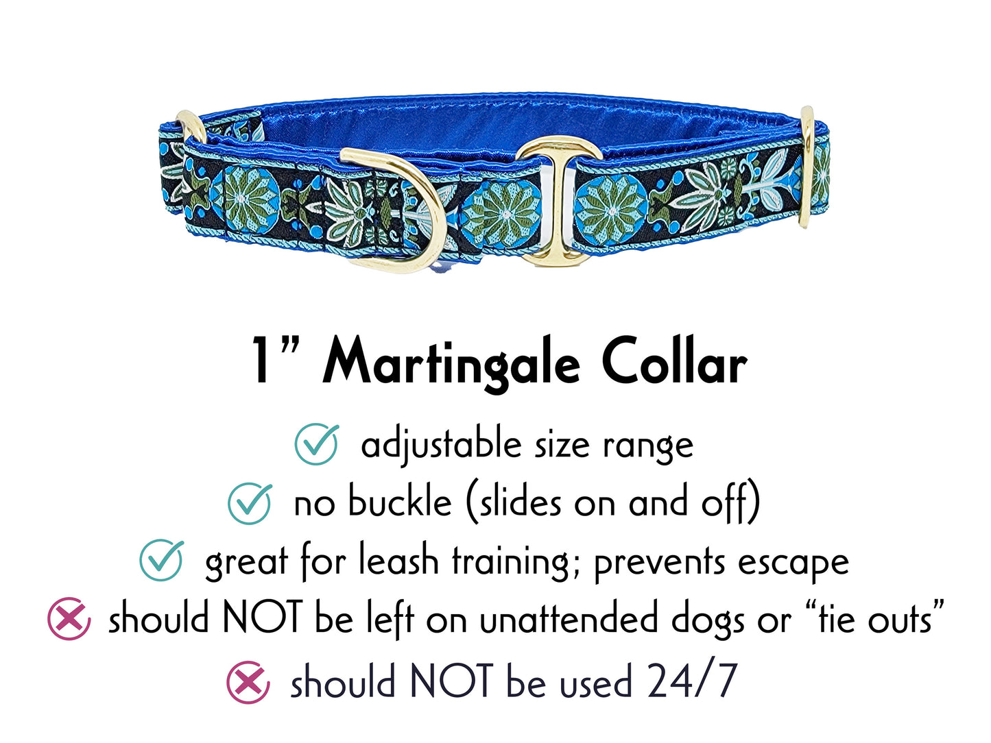 1 Inch Wide Blue, Green Pinwheel Martingale Dog Collar by The Hound Haberdashery