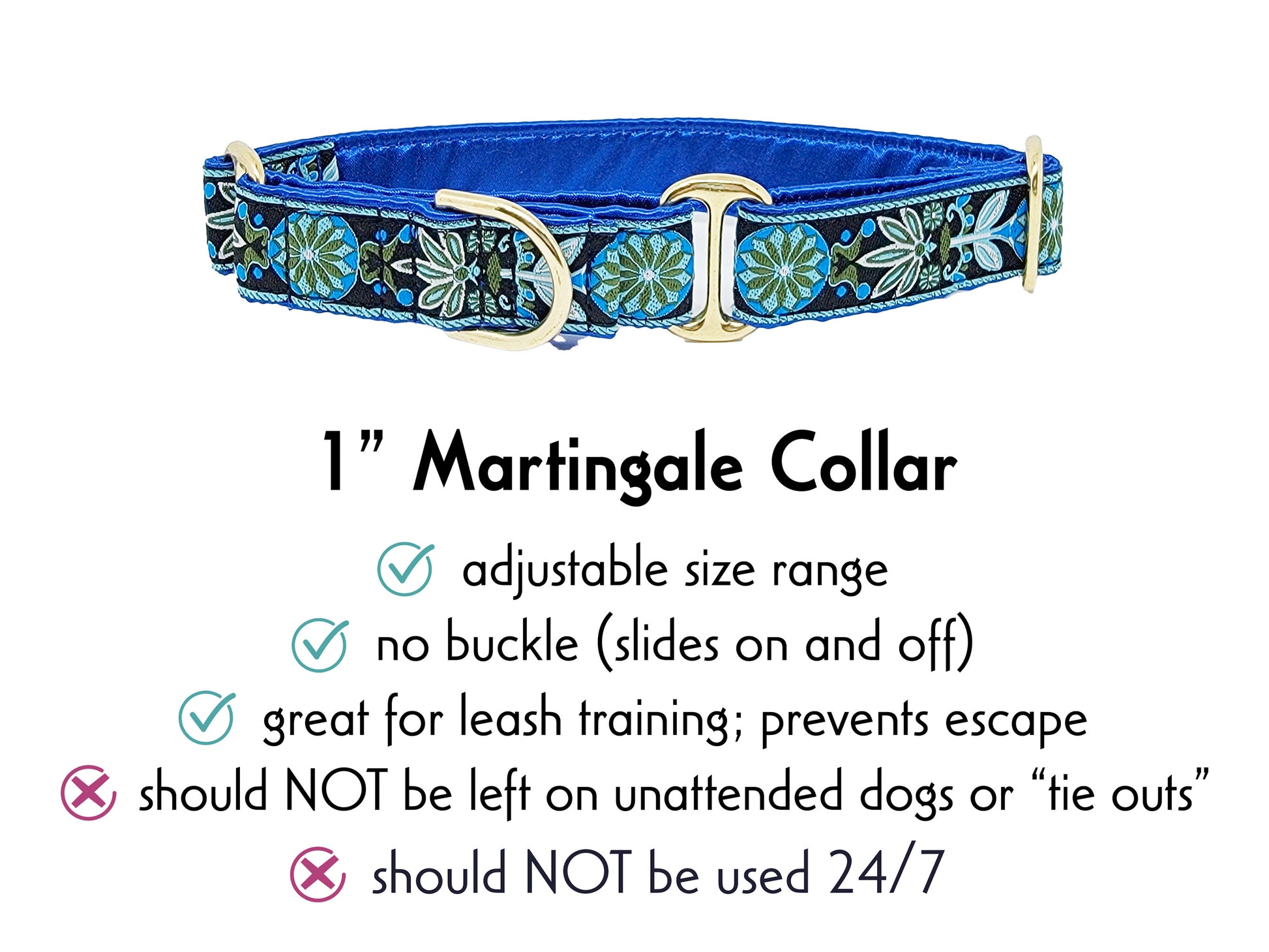 1 Inch Wide Blue, Green Pinwheel Martingale Dog Collar by The Hound Haberdashery