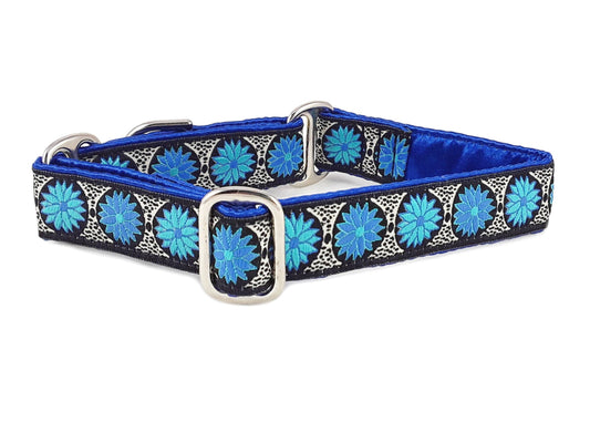 1 Inch Wide Blue Daisy Chains Dog Collar by The Hound Haberdashery