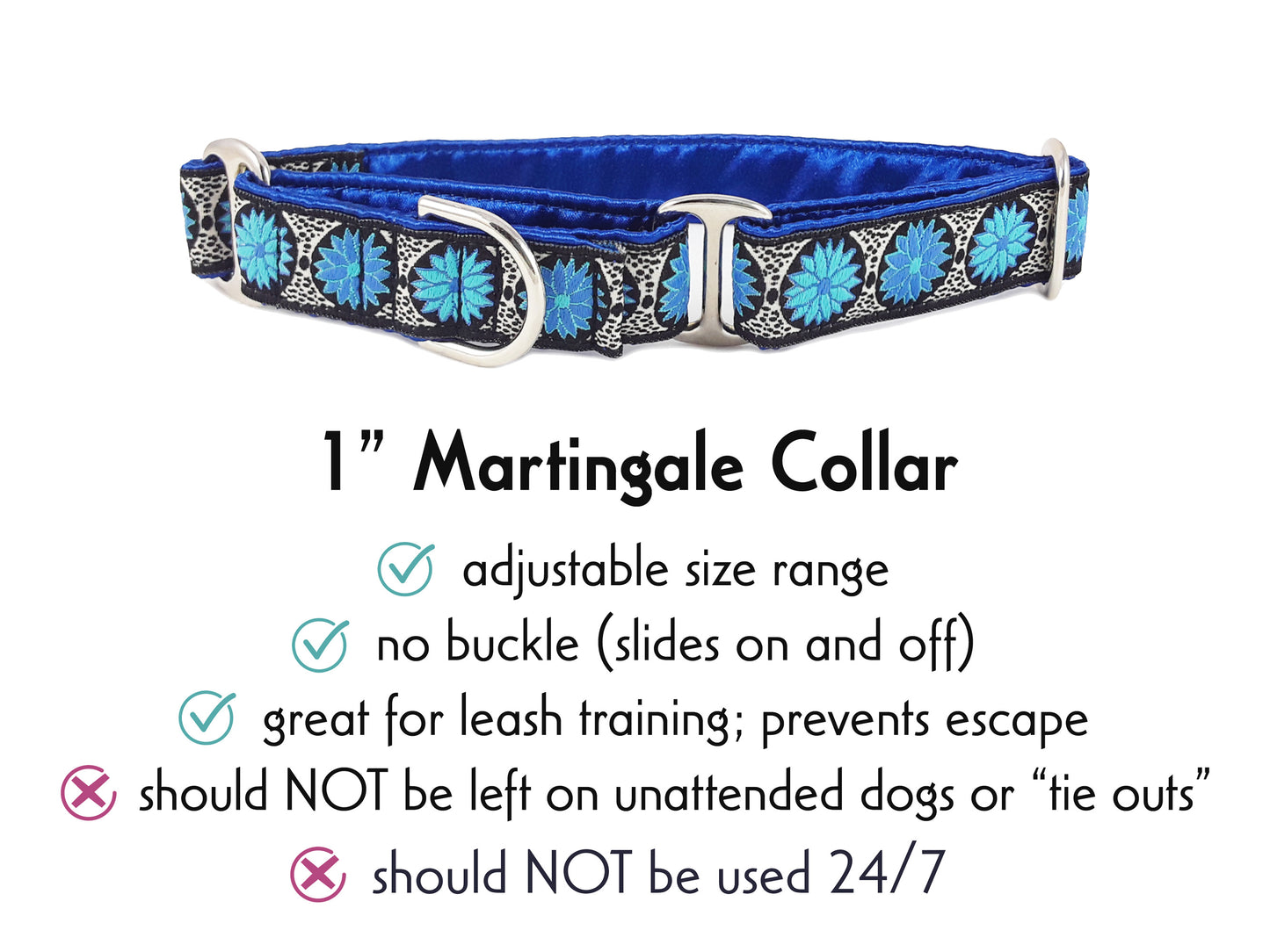 1 Inch Wide Blue Daisy Chains Martingale Dog Collar by The Hound Haberdashery