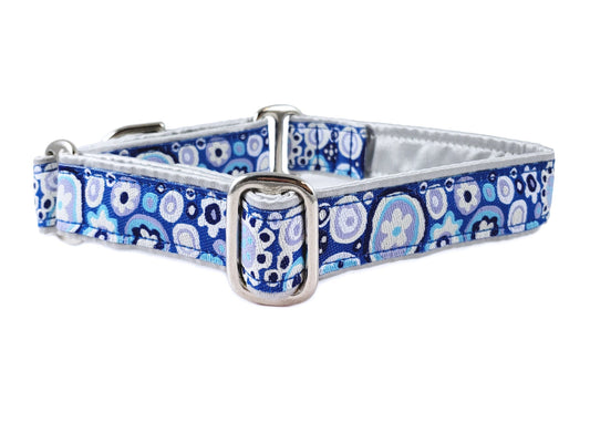 1 Inch Wide Silver, Blue La Paz Dog Collar by The Hound Haberdashery