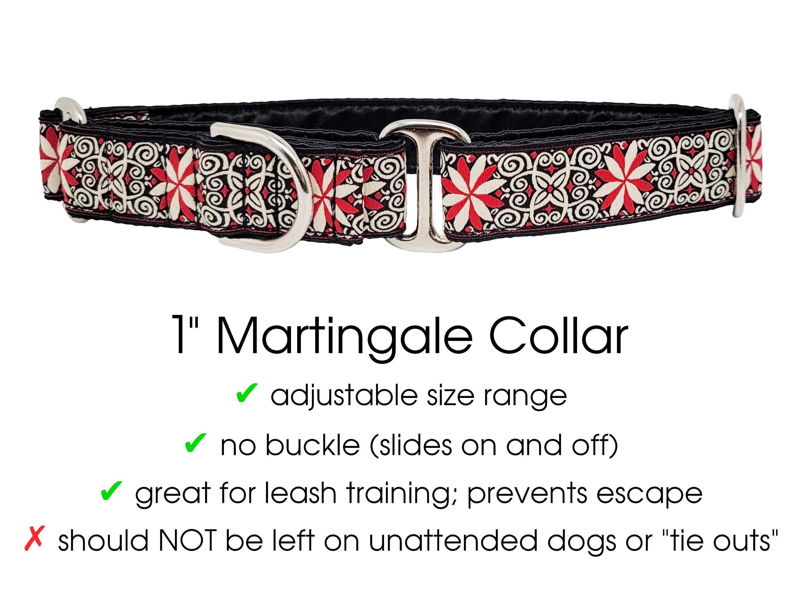 Arabesque Jacquard in Red & White - Martingale Dog Collar or Buckle Dog Collar - 1" Width