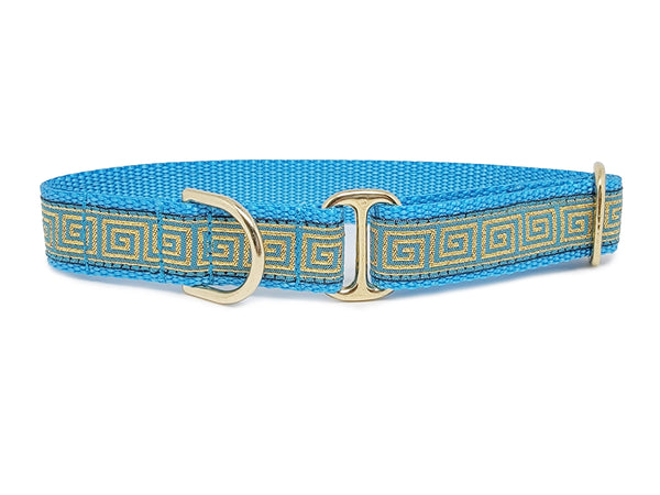 Tag Collar - Greek Key in Turquoise & Metallic Gold
