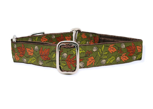 1 Inch Wide Autumn Leaves Martingale Dog Collar by The Hound Haberdashery