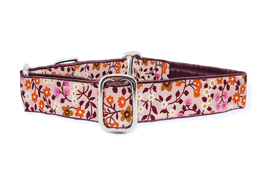 1 Inch Wide Pink Floral Martingale Dog Collar by The Hound Haberdashery