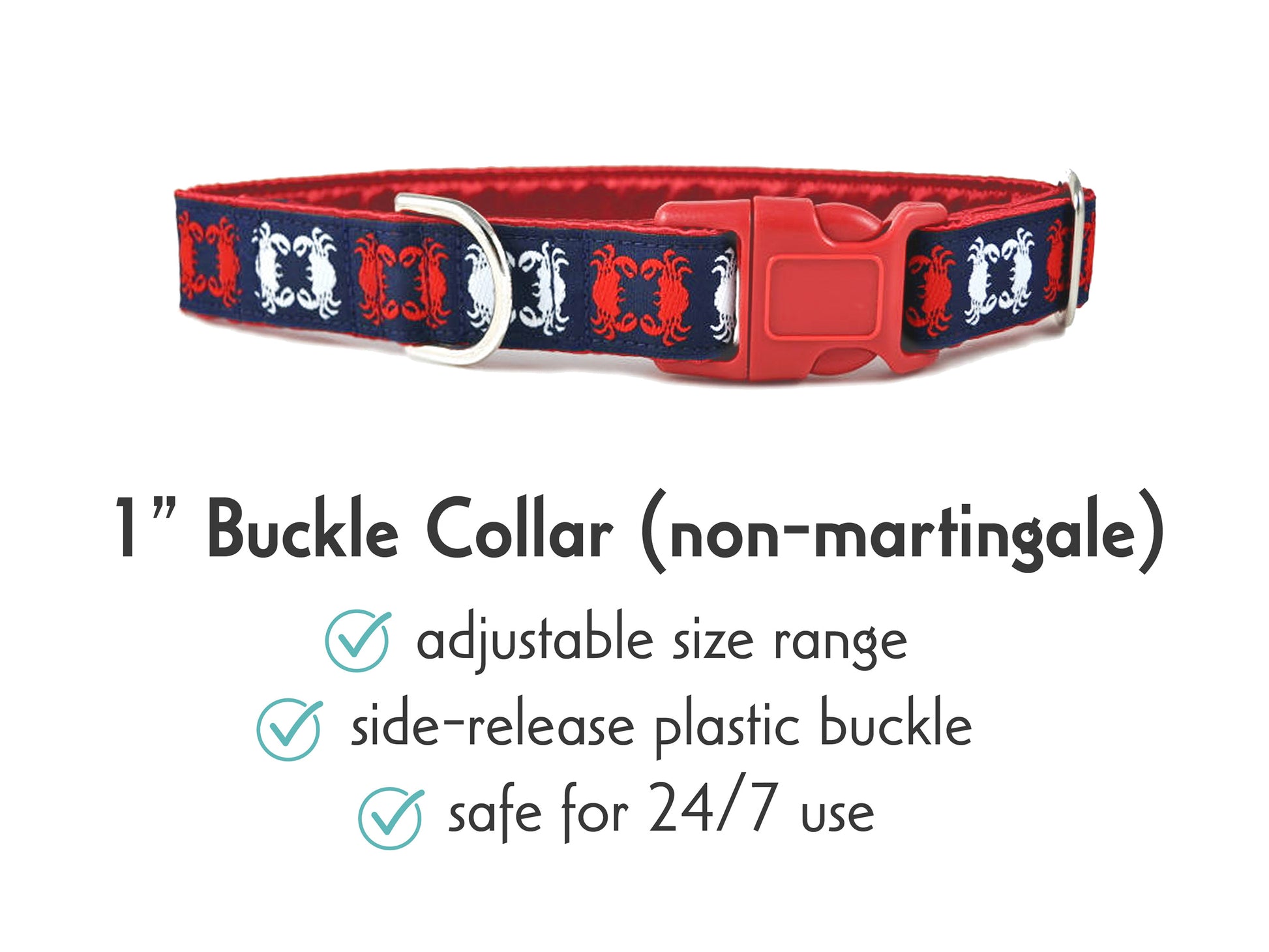1 Inch Wide Chesapeake Crabs Buckle Dog Collar by The Hound Haberdashery