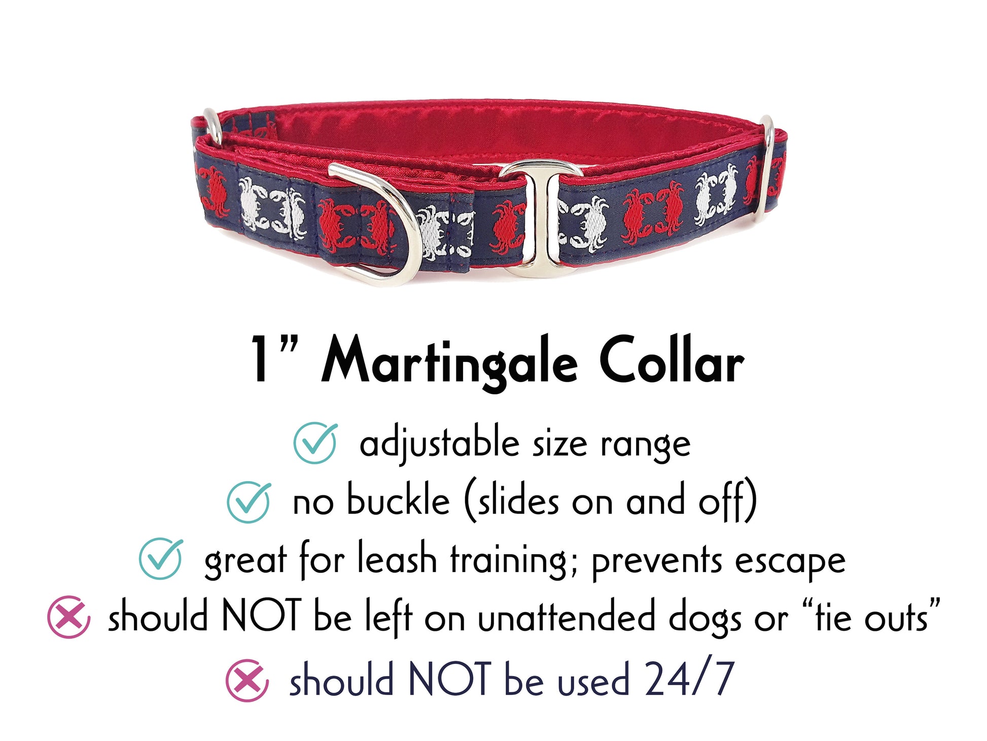 1 Inch Wide Chesapeake Crabs Martingale Dog Collar by The Hound Haberdashery