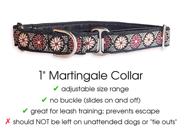 Daisy Chains in Burgundy - Martingale Dog Collar or Buckle Dog Collar - 1" Width