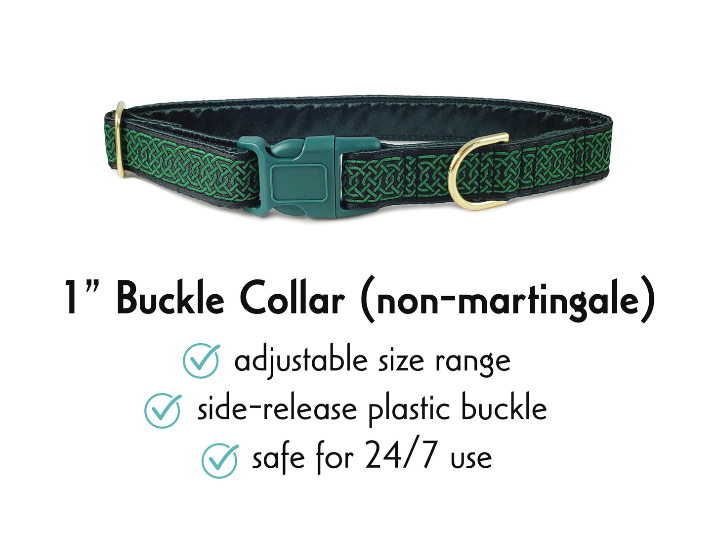 1 Inch Wide Green, Black Wexford Celtic Braid Buckle Dog Collar by The Hound Haberdashery