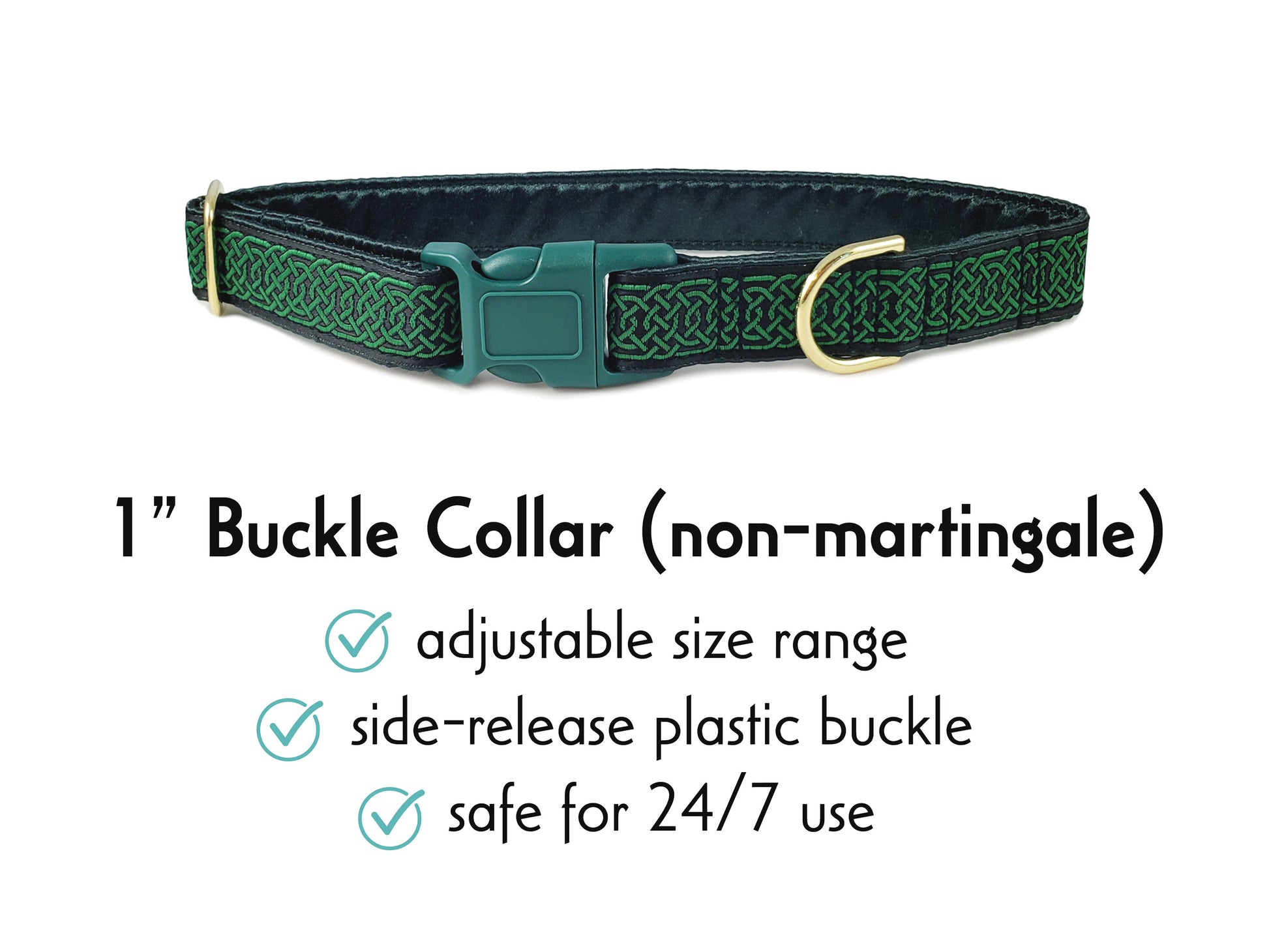 1 Inch Wide Green, Black Wexford Celtic Braid Buckle Dog Collar by The Hound Haberdashery