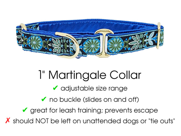 Copenhagen Pinwheel in Blue, Green & Black - Martingale Dog Collar or Buckle Dog Collar - 1" Width