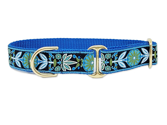 Blue, Black & Olive Pinwheel Dog Tag Collar by The Hound Haberdashery