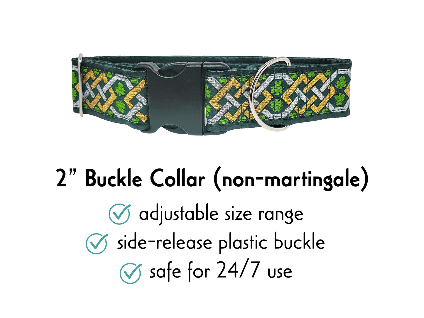 2 Inch Wide Shamrock Limerick Buckle Dog Collar by The Hound Haberdashery